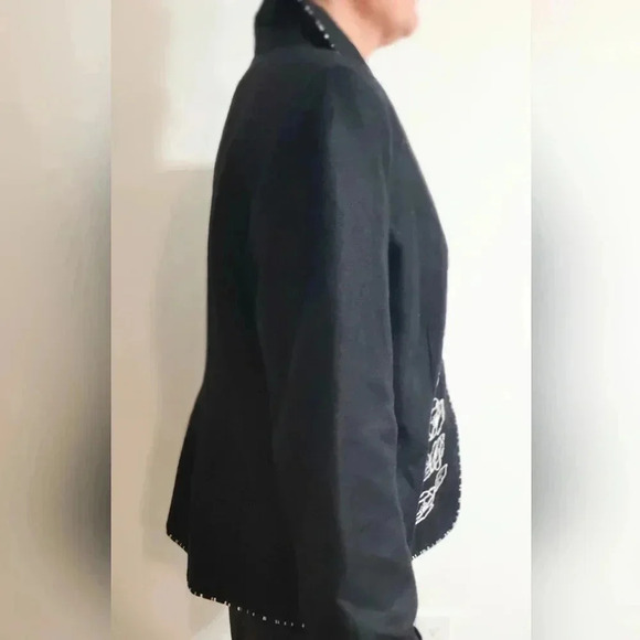 Mary McFadden Collection Black Blazer Linen Blend Embrodered  Size 16 P - Picture 6 of 8